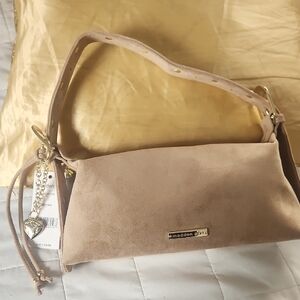 Steve Madden Taupe Suede Shoulder Bag with Gold Accents
